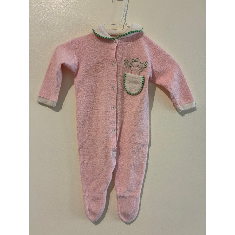 Vintage Trimfit Pink Frog Footed Sleeper Baby 12-18M